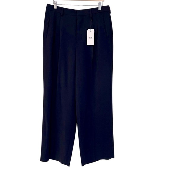 Ami Pleated Front Virgin Wool Trousers Navy Blue Size 42 NWT Contemporary Modern - Picture 1 of 7